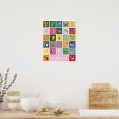 かわいいパーソナライズされた動物アルファベットキッズルー遊ム ポスター (キッチン)