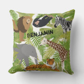 かわいいパーソナライズされた動物サファリボーイ |少女 クッション (正面)