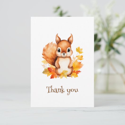 かわいいパーソナライズされた動物リス紅葉 サンキューカード (スタンド正面)