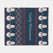 かわいいパーソナライズされた北欧雪だるまパターン(の模様が)ある フリースブランケット (正面(横))