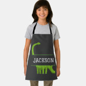 かわいいパーソナライズされた名前キッズ恐竜ブラック エプロン (インサイチュ)