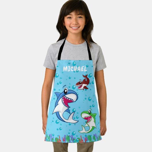 かわいいパーソナライズされた名前シャーク海海獣キッド エプロン (インサイチュ)