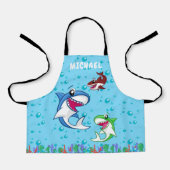 かわいいパーソナライズされた名前シャーク海海獣キッド エプロン (正面)