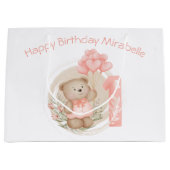 かわいいパーソナライズされた名前1位バースデーガール抱き枕 ラージペーパーバッグ (正面)