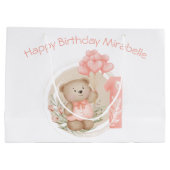 かわいいパーソナライズされた名前1位バースデーガール抱き枕 ラージペーパーバッグ (裏面)