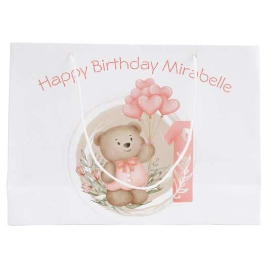 かわいいパーソナライズされた名前1位バースデーガール抱き枕 ラージペーパーバッグ (裏面)