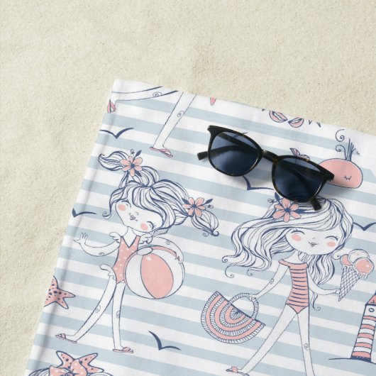 かわいいパーソナライズされた夏期おもしろい  ビーチタオル (インサイチュ)