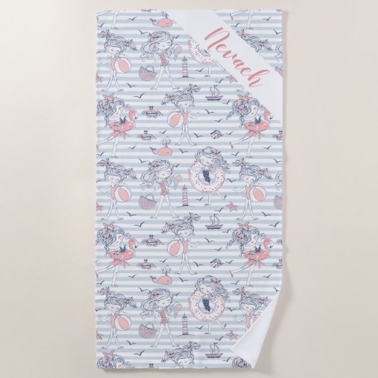 かわいいパーソナライズされた夏期おもしろい ビーチタオル (正面)