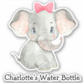 かわいいパーソナライズされた女の子の名前エレファントウォーターボトル シール (正面)