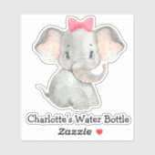 かわいいパーソナライズされた女の子の名前エレファントウォーターボトル シール (シート)