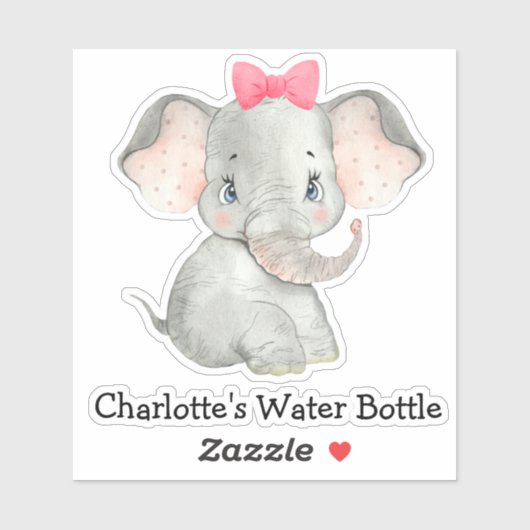 かわいいパーソナライズされた女の子の名前エレファントウォーターボトル シール (シート)