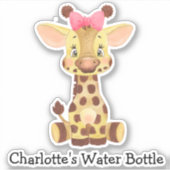 かわいいパーソナライズされた女の子の名前キリン水ボトル シール (正面)