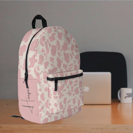 かわいいパーソナライズされた女の子の牛の肌のパターン プリントバックパック