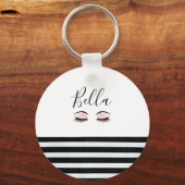 かわいいパーソナライズされた女の子まつげ キーホルダー (正面)