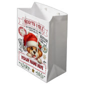 かわいいパーソナライズされた子犬とサンタの抱き枕 ミディアムペーパーバッグ (正面アングル)