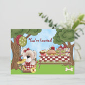 かわいいパーソナライズされた子犬ピクニックガールズ誕生日 招待状 (スタンド正面)