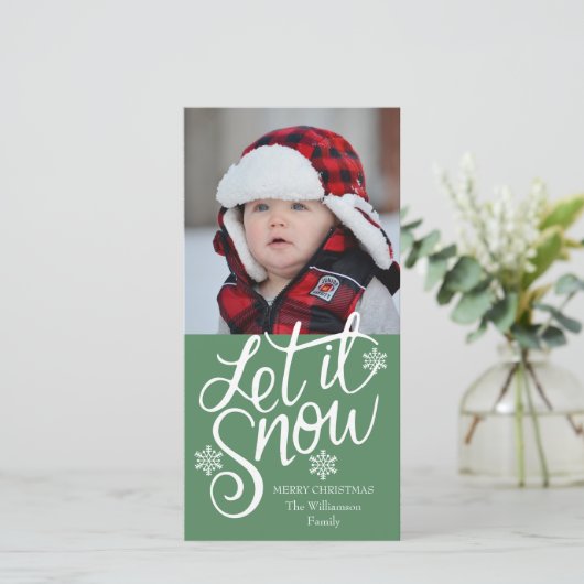 かわいいパーソナライズされた家族のクリスマスフォトカード シーズンカード (スタンド正面)