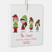 かわいいパーソナライズされた家族のクリスマス セラミックオーナメント (右)