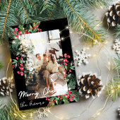 かわいいパーソナライズされた家族の写真と名前のクリスマス シーズンカード