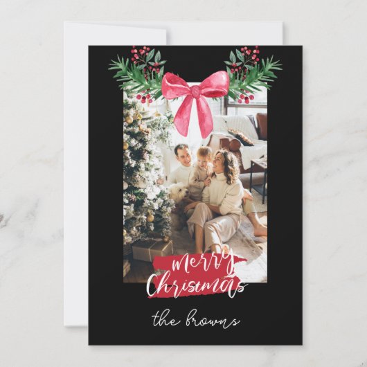 かわいいパーソナライズされた家族の写真ガーランドクリスマス シーズンカード (正面)