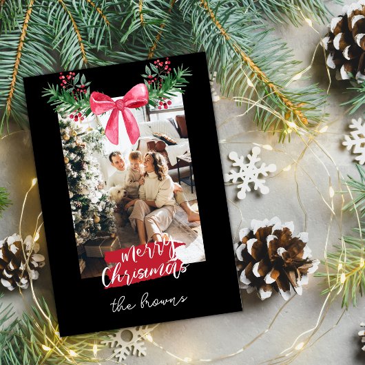 かわいいパーソナライズされた家族の写真ガーランドクリスマス シーズンカード