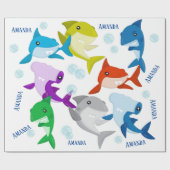 かわいいパーソナライズされた小さなサメの名前 ラッピングペーパー (フラット)