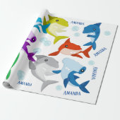 かわいいパーソナライズされた小さなサメの名前 ラッピングペーパー (アンロールド)