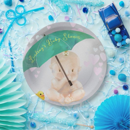 かわいいパーソナライズされた小さな水色の赤ちゃんシャワー ペーパープレート (パーティー)