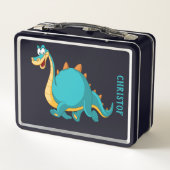 かわいいパーソナライズされた恐竜 メタルランチボックス (裏面)