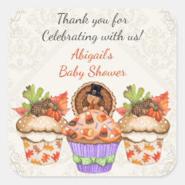 かわいいパーソナライズされた感謝祭カップケーキ赤ちゃんシャワー スクエアシール