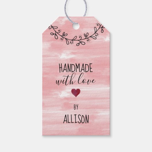 かわいいパーソナライズされた手作りラブピンクの水色 ギフトタグ (正面)