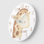 かわいいパーソナライズされた水彩ベビーキリン名 ラージ壁時計 (傾斜)