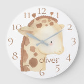 かわいいパーソナライズされた水彩ベビーキリン名 ラージ壁時計 (正面)
