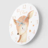 かわいいパーソナライズされた水彩ベビー鹿の名前 ラージ壁時計 (傾斜)