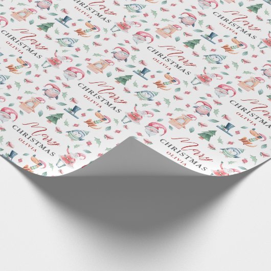 かわいいパーソナライズされた水彩華クリスマス ラッピングペーパー (角)