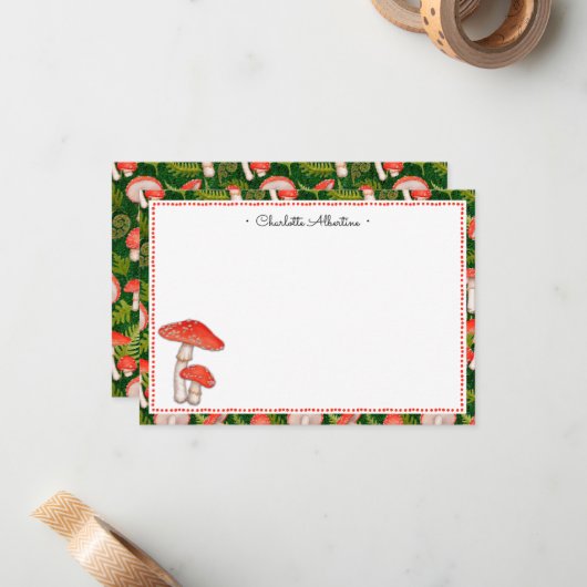 かわいいパーソナライズされた水色のキノコ ノートカード (正面/裏面インサイチュ)
