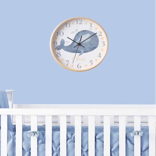 かわいいパーソナライズされた水色航海のブルーホエー 壁時計