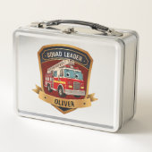 かわいいパーソナライズされた消防士バッジパーソナライズされた メタルランチボックス (正面)