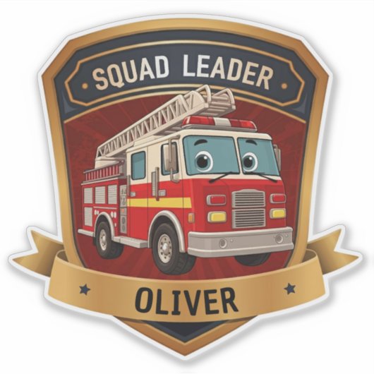 かわいいパーソナライズされた消防士バッジ シール (正面)