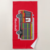 かわいいパーソナライズされた消防車の子供の写真 ビーチタオル (正面)