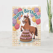 かわいいパーソナライズされた漫画の馬誕生日 カード (正面)