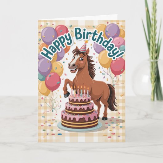 かわいいパーソナライズされた漫画の馬誕生日 カード (正面)