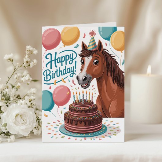 かわいいパーソナライズされた漫画の馬誕生日 カード