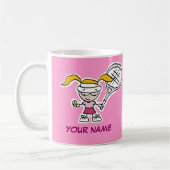 かわいいパーソナライズされた漫画を使ったテニスマグの贈り物 コーヒーマグカップ (左)