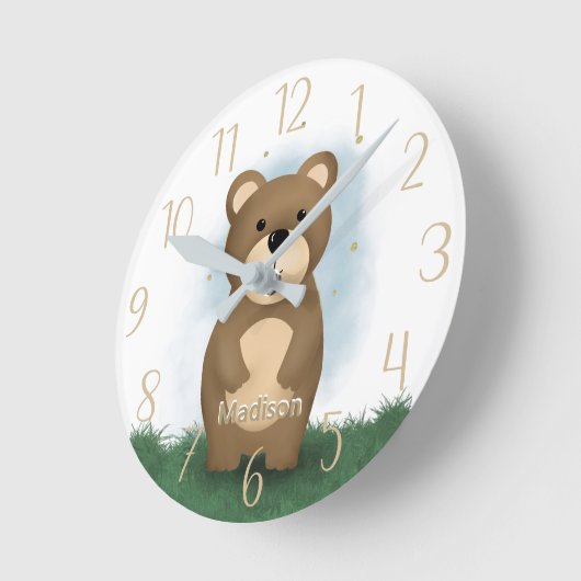 かわいいパーソナライズされた熊男女兼用の丸い時計 ラウンド壁時計 (傾斜)