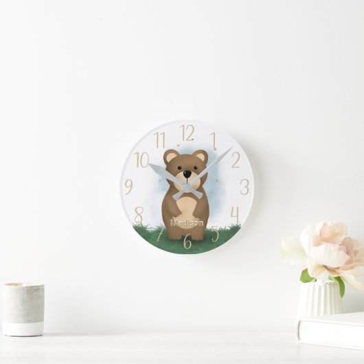 かわいいパーソナライズされた熊男女兼用の丸い時計 ラウンド壁時計 (ホーム)