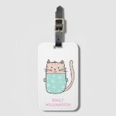 かわいいパーソナライズされた猫のイラストレーション荷物taの名前 ラゲッジタグ (正面縦)