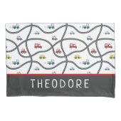 かわいいパーソナライズされた男の子の名前キッズベッドルームカー 枕カバー (正面)