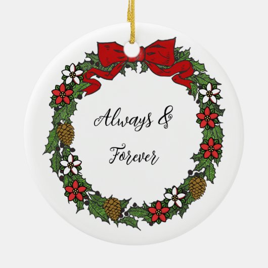 かわいいパーソナライズされた私たちの初めてのクリスマス小妖精や小人 セラミックオーナメント (裏面)