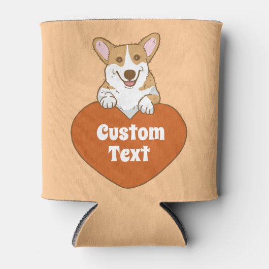 かわいいパーソナライズされた笑顔のハート付きコルギ 缶クーラー (正面)
